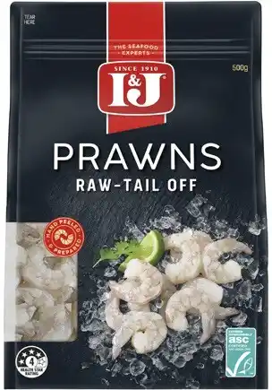 I&J Raw Peeled Prawns Tail Off 500g