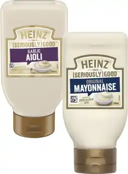 Coles Heinz Seriously Good Aioli or Mayonnaise 295mL offer