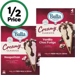 Woolworths Bulla Creamy Classics Ice Cream Cones Pk 4 offer