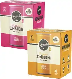 Coles Remedy Kombucha or Ginger Beer 4x250mL offer