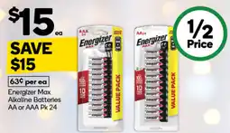 Woolworths Energizer Max Alkaline Batteries AA or AAA Pk 24 offer