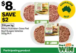 Woolworths Macro Australian Grass Fed Beef Burgers Varieties Pk 4 offer