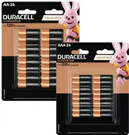 Coles Duracell Coppertop Batteries AA or AAA 26 Pack offer