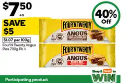 Woolworths Four’N Twenty Angus Pies Pk 4 offer