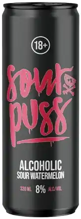 Coles Sour Puss Watermelon Cans 8% 4x330mL offer