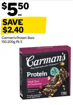 Woolworths Carman’s Protein Bars Pk 5 offer