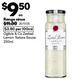 Woolworths Ogilvie & Co Zested Lemon Tartare Sauce offer