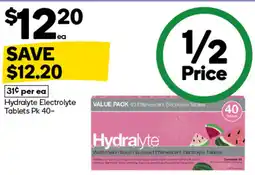 Woolworths Hydralyte Electrolyte Tablets Pk 40 offer