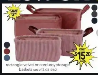 Cheap as Chips Rectangle velvet or corduroy storage baskets set of 2 GB101/2 offer