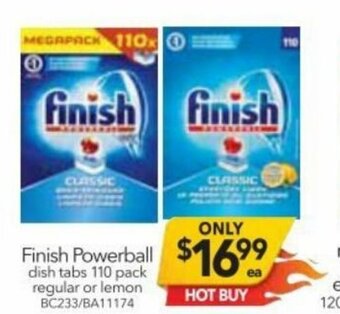 Cheap as Chips Finish Powerball dish tabs 110 pack regular or lemon BC233/BA11174 offer