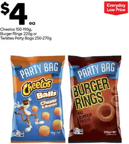 Woolworths Cheetos, Burger Rings or Twisties Party Bags offer