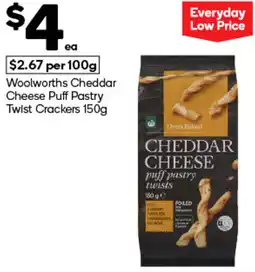 Woolworths Woolworths Cheddar Cheese Puff Pastry Twist Crackers offer