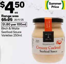 Woolworths Birch & Waite Seafood Sauce Varieties offer