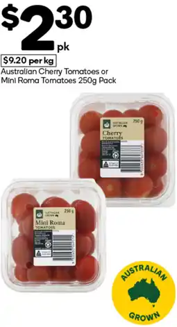 Woolworths Australian Cherry Tomatoes or Mini Roma Tomatoes Pack offer