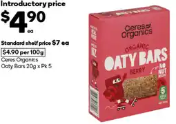 Woolworths Ceres Organics Oaty Bars offer