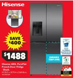 Harvey Norman Hisense 483L PureFlat French-Door Fridge -Black offer