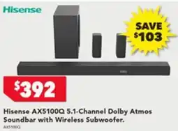 Harvey Norman Hisense AX5100Q 5.1-Channel Dolby Atmos Soundbar with Wireless Subwoofer offer