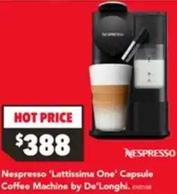 Harvey Norman Nespresso Lattissima One Capsule Coffee Machine by De Longhi offer