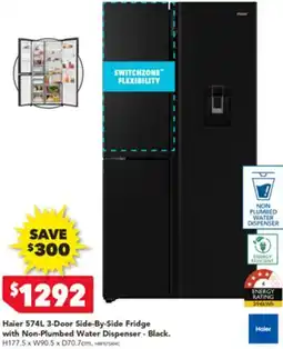Harvey Norman Haier 3-Door Side-By-Side Fridge with Non-Plumbed Water Dispenser offer