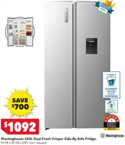 Harvey Norman Westinghouse Dual Fresh Crisper Side-By-Side Fridge offer
