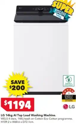 Harvey Norman LG Al Top Load Washing Machine offer
