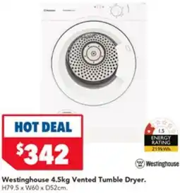 Harvey Norman Westinghouse Vented Tumble Dryer offer