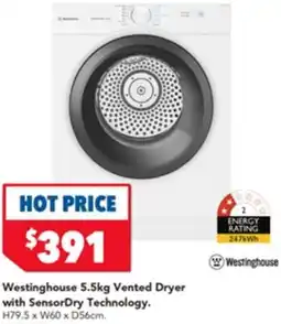 Harvey Norman Westinghouse Vented Dryer with SensorDry Technology offer
