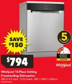 Harvey Norman Whirlpool Freestanding Dishwasher offer