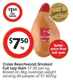 Coles Coles Beechwood Smoked Full Leg Ham offer