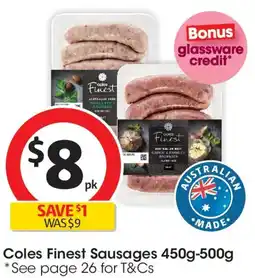Coles Coles Finest Sausages offer