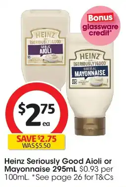 Coles Heinz Seriously Good Aioli or Mayonnaise offer