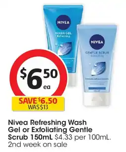 Coles Nivea Refreshing Wash Gel or Exfoliating Gentle Scrub offer