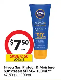 Coles Nivea Sun Protect & Moisture Sunscreen SPF50+ offer