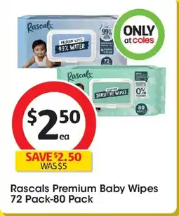 Coles Rascals Premium Baby Wipes offer
