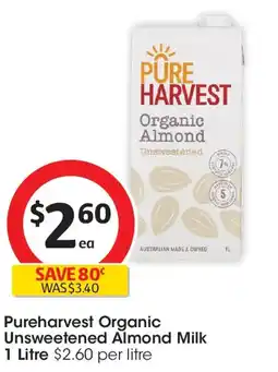 Coles Pureharvest Organic Unsweetened Almond Milk offer