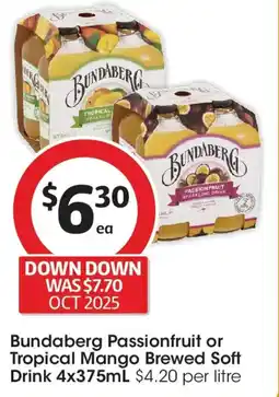Coles Bundaberg Passionfruit or Tropical Mango Brewed Soft Drink offer