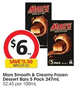 Coles Mars Smooth & Creamy Frozen Dessert Bars offer