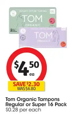 Coles Tom Organic Tampons Regular or Super offer