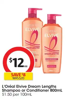 Coles L'Oréal Elvive Dream Lengths Shampoo or Conditioner offer