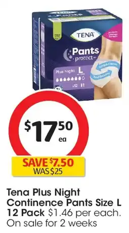 Coles Tena Plus Night Continence Pants Size L offer
