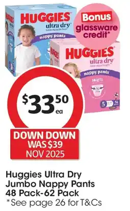 Coles Huggies Ultra Dry Jumbo Nappy Pants offer