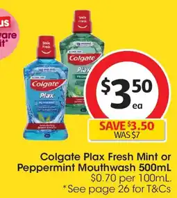 Coles Colgate Plax Fresh Mint or Peppermint Mouthwash offer