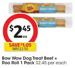 Coles Bow Wow Dog Treat Beef + Roo Roll offer
