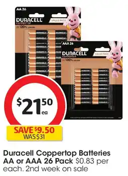 Coles Duracell Coppertop Batteries AA or AAA offer