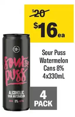 Coles Sour Puss Watermelon Cans 8% offer