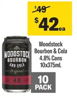 Coles Woodstock Bourbon & Cola 4.8% Cans offer