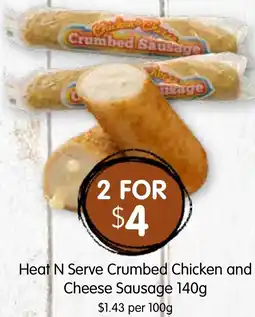 Spudshed Heat N Serve Crumbed Chicken and Cheese Sausage offer