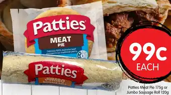 Spudshed Patties Meat Pie or Jumbo Sausage Roll offer