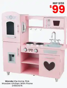 Toymate Wonder Co Home Pink Wooden Kitchen With Phone offer