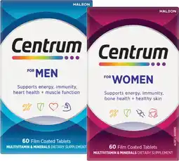 Pharmacy Best Buys Centrum for Men or Women 60 Tablets offer